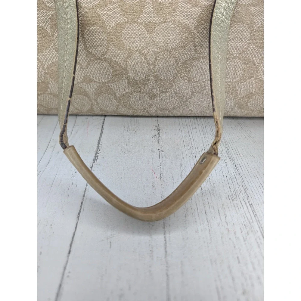 Coach Heritage Stripe Satchel Khaki Gold Signature Canvas Bag F14478